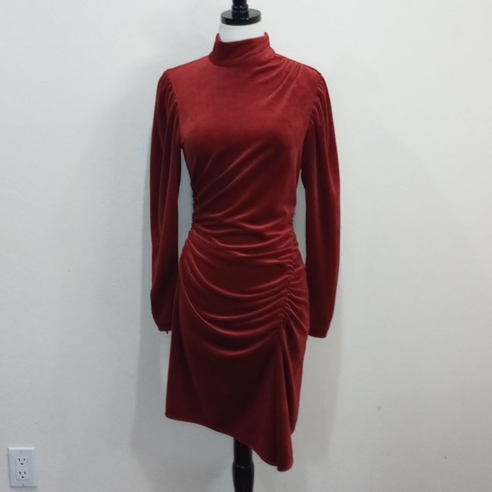 A.L.C. Marcel Turtleneck Ruched Velvet Dress, Size 2